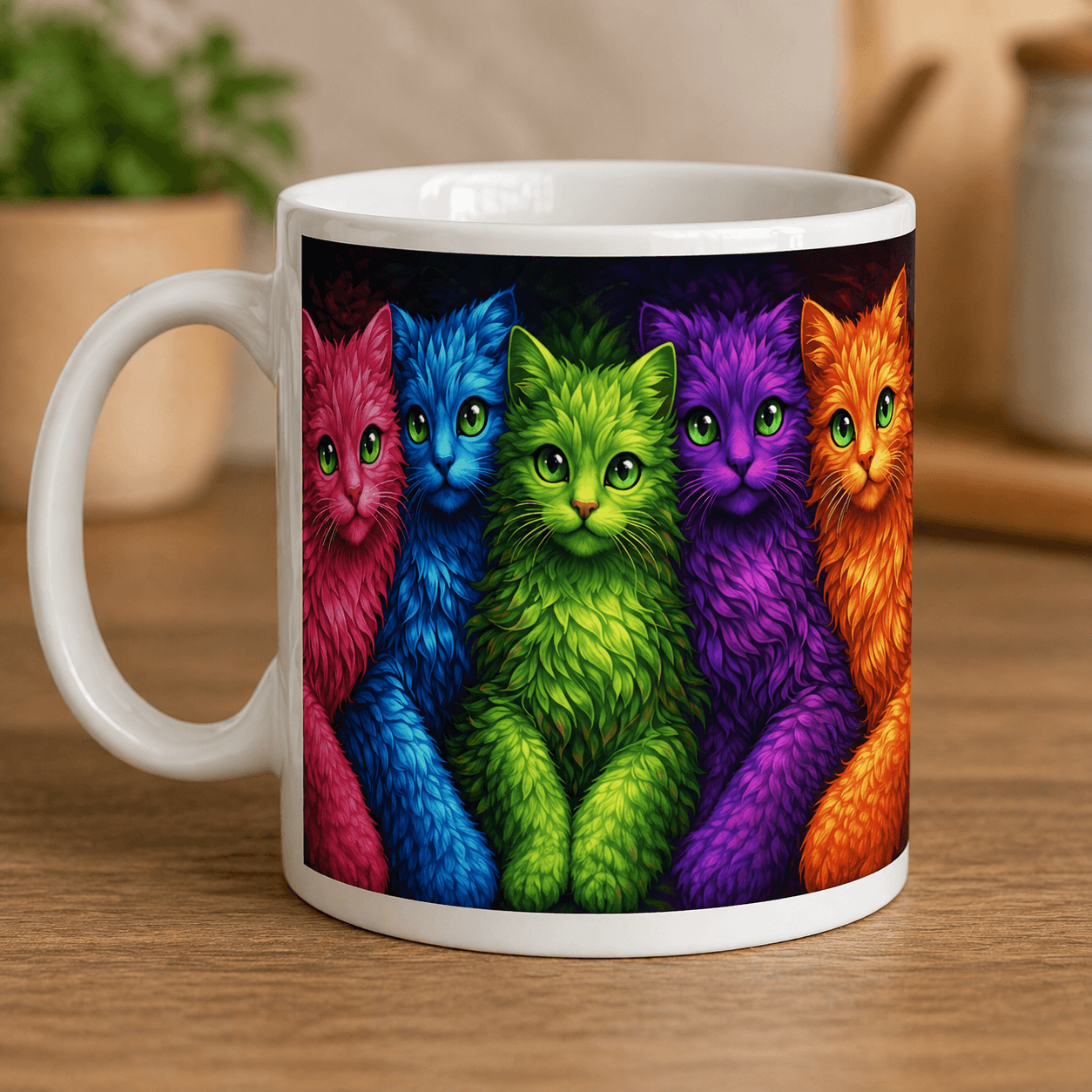 Caneca personalizada com ilustracao de gatos coloridos